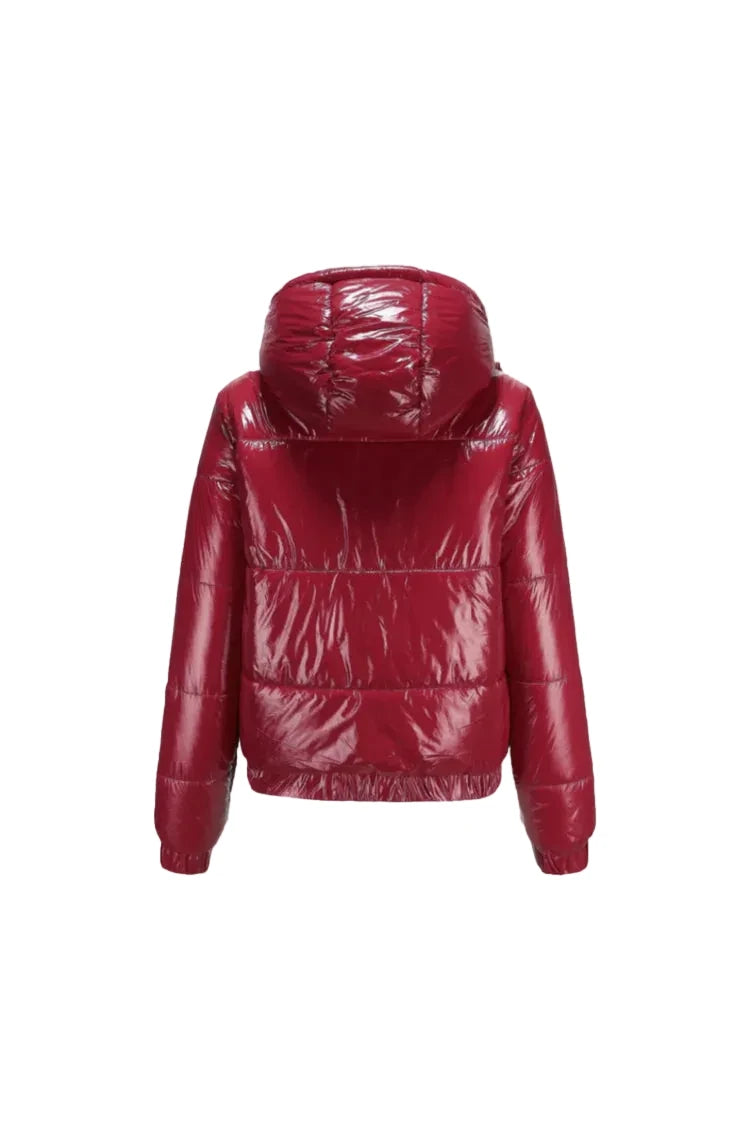 Red velvet puffer jacket